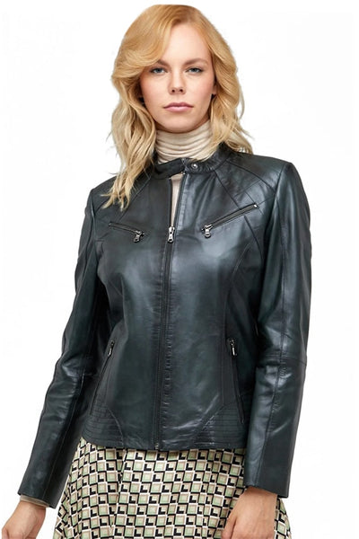 Clarice Women's 100% Real Black Leather Classic Noir Jacket