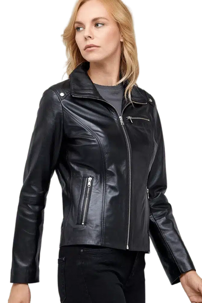 Claris Women's 100% Real Black Leather Jacket