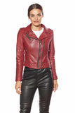 Women's 100% Real Claret Red Leather Biker Style Jacket