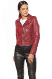 Women's 100% Real Claret Red Leather Biker Style Jacket