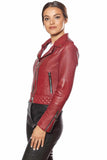 Women's 100% Real Claret Red Leather Biker Style Jacket