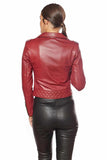 Women's 100% Real Claret Red Leather Biker Style Jacket