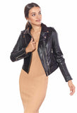 Women's 100% Real Black Leather Biker Style Jacket