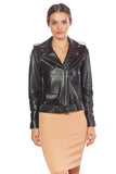 Women's 100% Real Black Leather Biker Belted Jacket