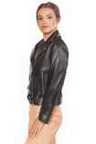 Women's 100% Real Black Leather Biker Belted Jacket