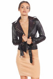 Women's 100% Real Black Leather Biker Belted Jacket