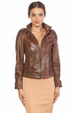 Women's 100% Real Brown Leather Sport Jacket