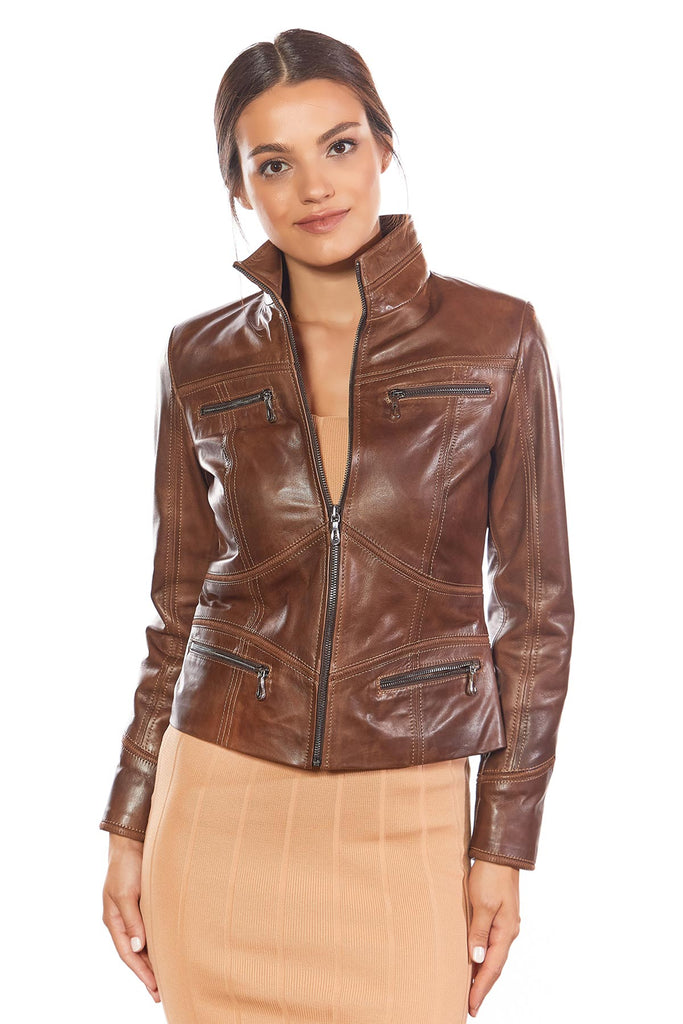 Eva Women's 100% Real Brown Leather Sport Jacket