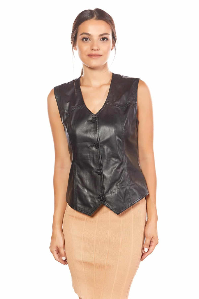 Eva Women's 100% Real Black Leather Vest