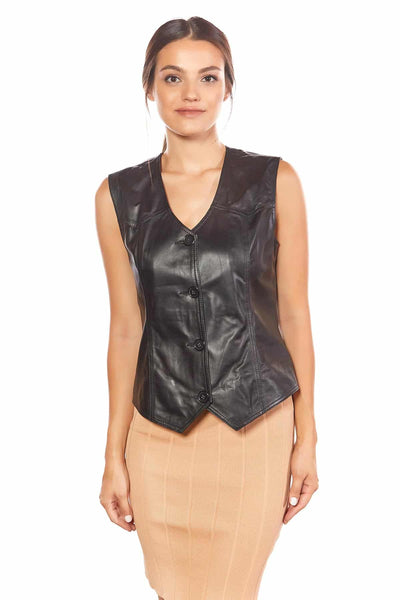 Eva Women's 100% Real Black Leather Vest