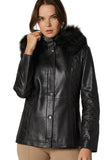 Women's 100% Real Black Leather Hooded Dazzling Jacket