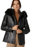 Women's 100% Real Black Leather Hooded Dazzling Jacket