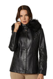 Women's 100% Real Black Leather Hooded Dazzling Jacket