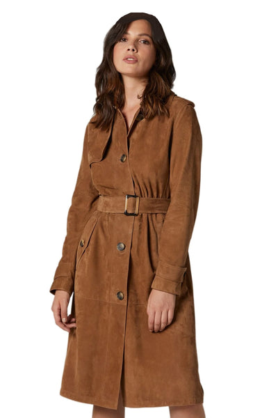 Doutzen Kroes Women's 100% Real Milk Chocolate Suede Leather Trench Coat