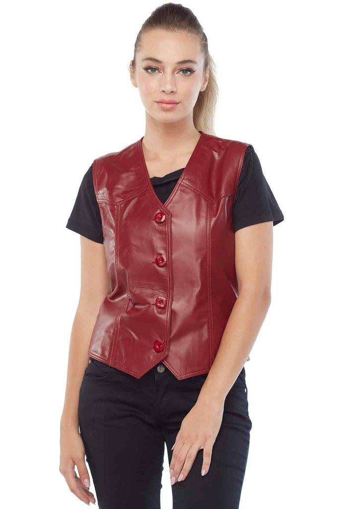 Emily Women's 100% Real Red Leather Vest