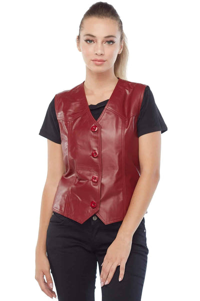 Emily Women's 100% Real Red Leather Vest