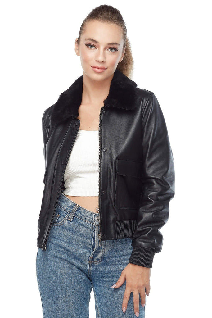 Emma Women's 100% Real Black Leather Bomber Jacket