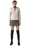 Gizem Women's 100% Real Beige Leather Classy Jacket
