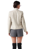 Gizem Women's 100% Real Beige Leather Classy Jacket