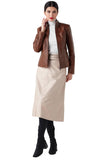 Gizem Women's 100% Real Tan Leather Classic Jacket