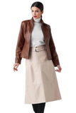 Gizem Women's 100% Real Tan Leather Classic Jacket