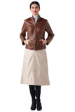 Gizem Women's 100% Real Tan Leather Classic Jacket