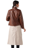 Gizem Women's 100% Real Tan Leather Classic Jacket