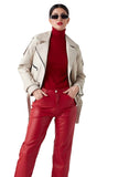 Ines Women's 100% Real Beige Leather Classic Jacket