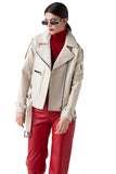 Ines Women's 100% Real Beige Leather Classic Jacket