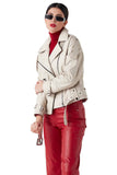 Ines Women's 100% Real Beige Leather Classic Jacket