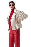 Ines Women's 100% Real Beige Leather Classic Jacket