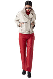 Ines Women's 100% Real Beige Leather Classic Jacket