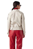 Ines Women's 100% Real Beige Leather Classic Jacket