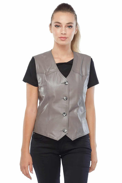 Isabella Women's 100% Real Grey Leather Vest