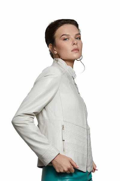 Jing Women's 100% Real Chinese White Leather Fashion Jacket