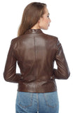Madison Women's 100% Real Brown Leather Moto Jacket