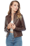 Madison Women's 100% Real Brown Leather Moto Jacket