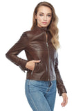Madison Women's 100% Real Brown Leather Moto Jacket