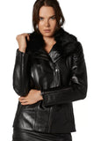 Melissa Women's 100% Real Black Leather Fur Jacket
