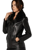 Melissa Women's 100% Real Black Leather Fur Jacket
