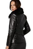 Melissa Women's 100% Real Black Leather Fur Jacket