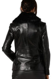 Melissa Women's 100% Real Black Leather Fur Jacket