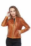 Millie Brady Women's 100% Real Brown Leather Waxed Jacket