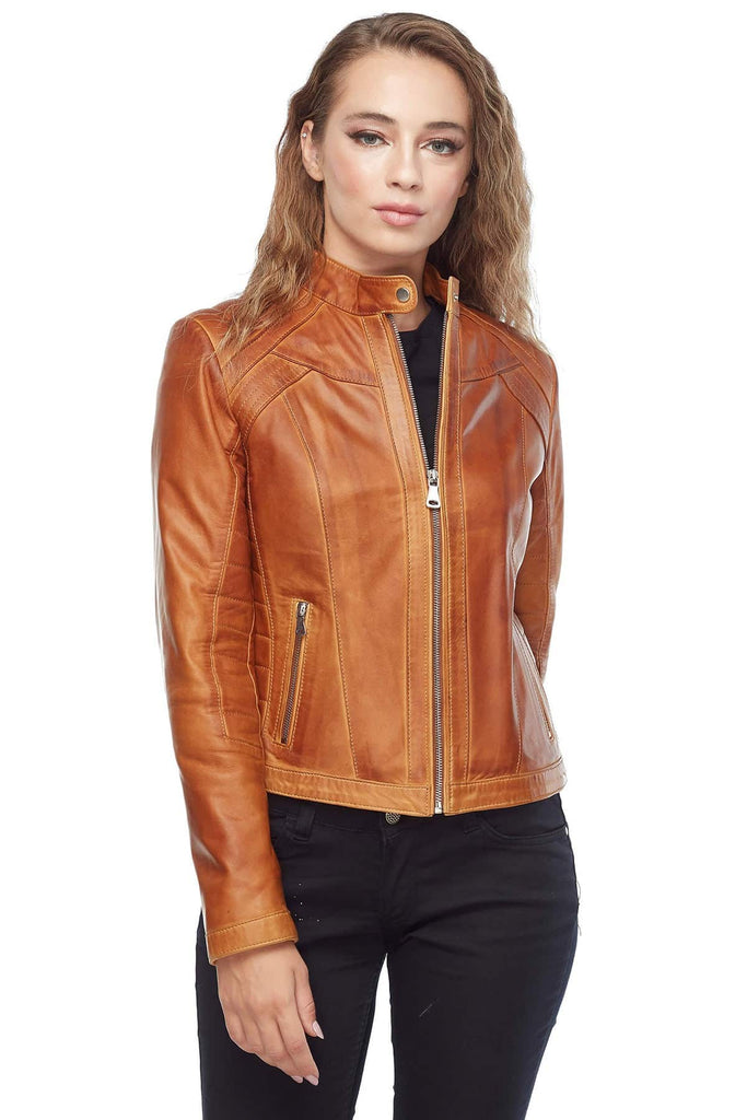 Millie Brady Women's 100% Real Brown Leather Waxed Jacket