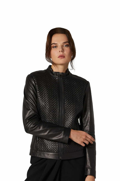Miranda Kerr Women's 100% Real Black Leather Biker Style Jacket