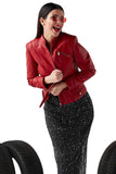 Olivia Women's 100% Real Red Leather Sports Slim Fit Jacket