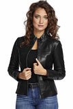 Aimee Petite Women's 100% Real Black Leather Jacket
