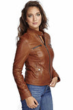 Veronica Avluv Women's 100% Real Brown Leather Jacket