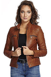Veronica Avluv Women's 100% Real Brown Leather Jacket