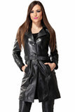 Women's 100% Real Black Leather Pointed Trench Coat